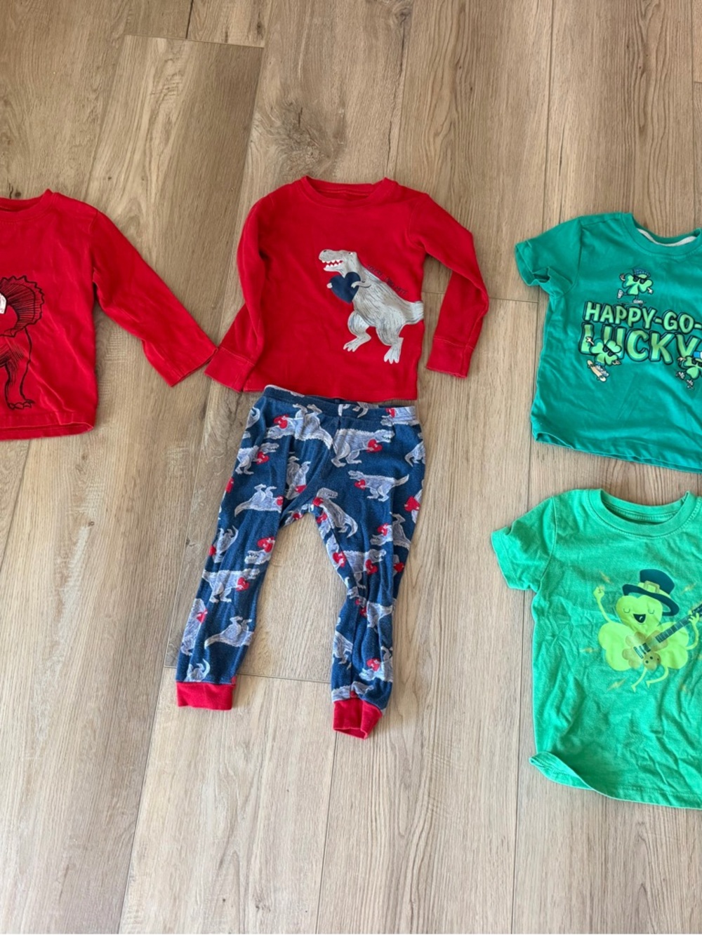 Valentine and St Patrick’s Day 3T Red Dino Top with Blue Dino Print Pajama Pants